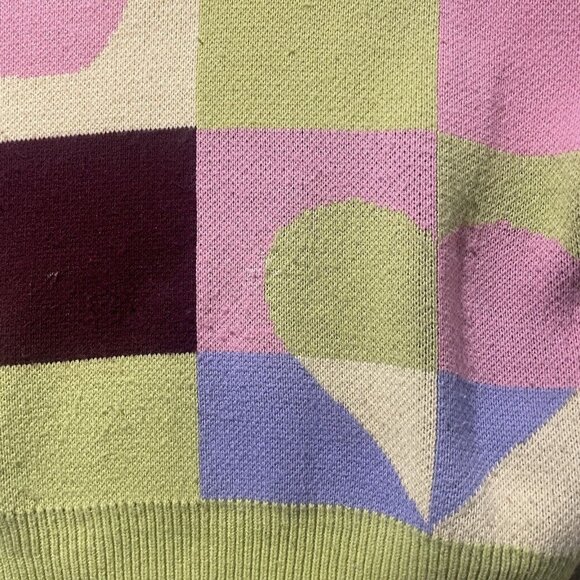 Top Shop Sweater Sz XS/S Abstract Colorblock  Knit Crop Striped Checker Hearts - Picture 9 of 9